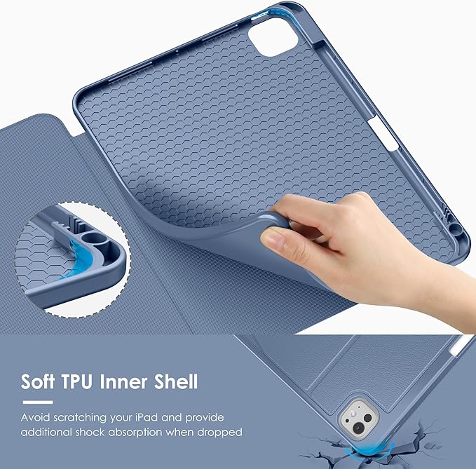 VIKESI Case for iPad Pro 11 inch (M5/M4) 2025/2024,Multiple Angles Magnetic Stand Cover,Shockproof Back,Pencil Holder,and Auto Sleep/Wake,Mist Blue