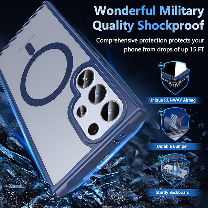 OWKEY for Samsung Galaxy S24 Ultra Case 6.8'', Magnetic Samsung S24 Ultra Case Compatible with Magsafe, [Shockproof Military] Translucent Back Slim Bumper Cover Phone Case Samsung S24 Ultra, Blue