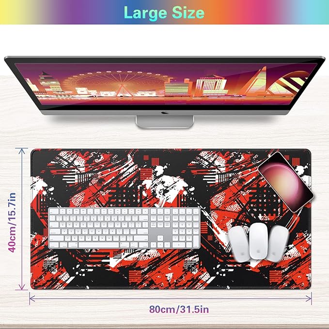 Canjoy Gaming Mouse Pad 31.5x15.8inch Extended XXL Large Mouse Pad Big Computer Keyboard Mouse Mat Desk Pad with Non-Slip & Rubber Base & Stitched Edge