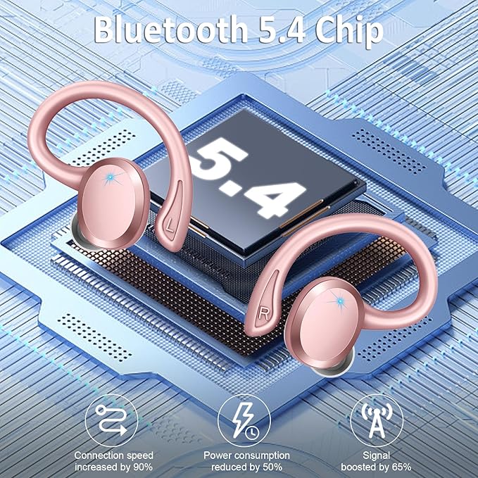 Wireless Earbuds Sport, Bluetooth 5.4 Headphones Bass Hi-Fi Stereo Over Ear Buds, 56Hrs CFZNoise Cancelling Headset with Earhook, IP-X7 Waterproof Earphones Workout Running for Laptop Pad Android iOS