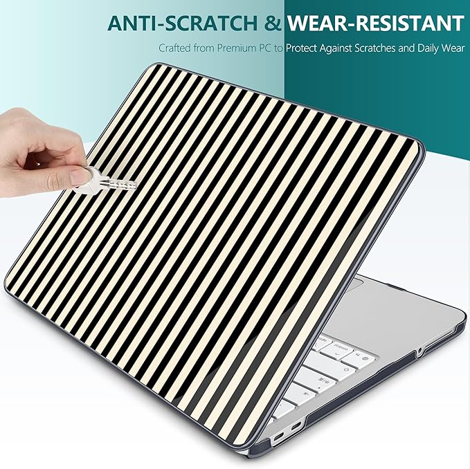 DONGKE for MacBook Neo 13 Inch Case 2026 (Model A3404, A18 Pro chip), Stylish Pattern Protective Hard Shell with Screen Protector, Keyboard Cover & USB-C Adapter - Black & Cream Stripes
