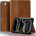 Gexmil Genuine Leather Case for iPad Pro 13 Inch (M5/M4) 2025/2024 with Pencil Holder,Protective Shockproof Smart Leather Folio Cover Adjustable Stand Auto Sleep/Wake,Yellow Brown