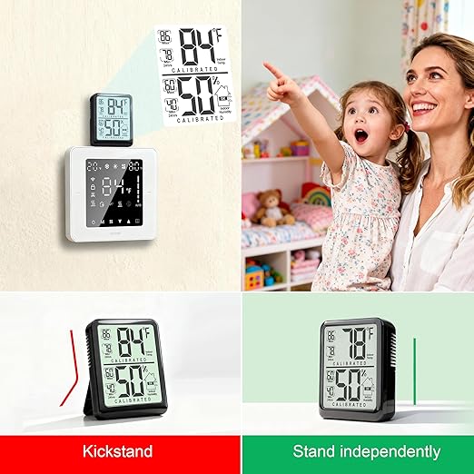 Antonki Room Thermometer, Digital Small Hygrometer Indoor Thermometer Humidity Gauge, Temperature Humidity Meter with Max/Min Record Monitor Sensor for Home, Plants - Battery Included