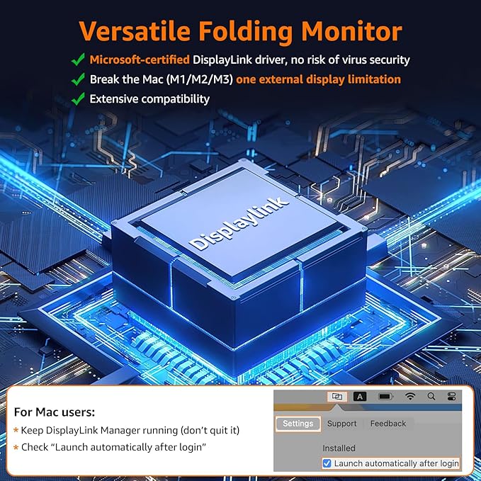Upperizon Portable Monitor Foldable Dual Screen 15.6 inch FHD 107% sRGB IPS HDMI USB-C Travel Monitor for Laptop Mac PC Windows, DisplayLink Stacked Screen Extender with Kickstand, VESA Compatible