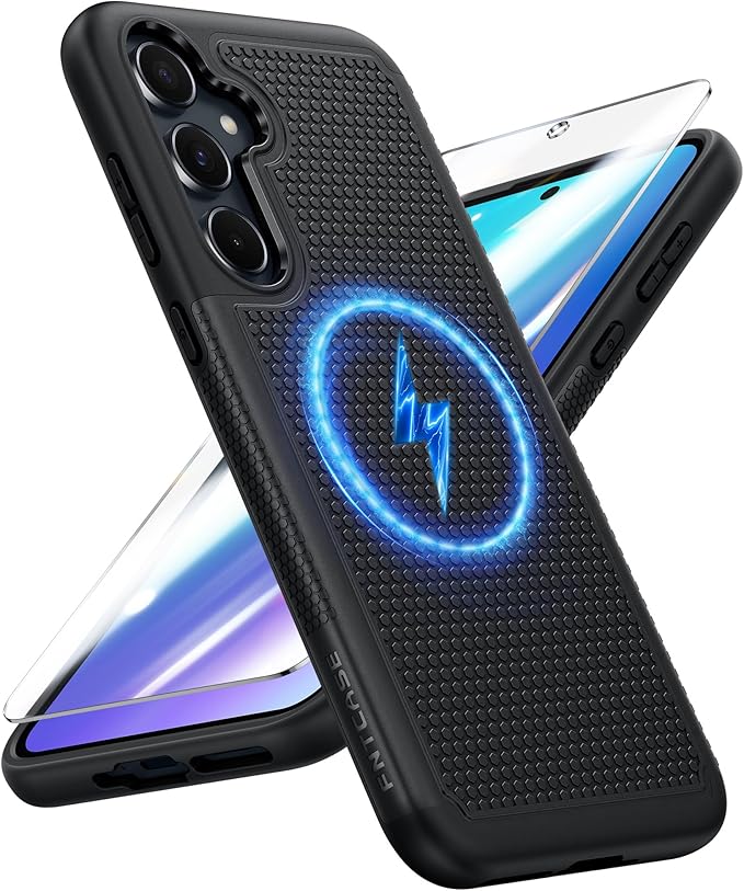 FNTCASE for Galaxy A35-5G Phone Case - Samsung A35 5G Magnetic Cover [Fit for Magsafe] with Screen Protector, Anti-Slip Textured, TPU+PC Dual Layer Shockproof, Military Grade Drop Protection (Black)