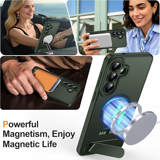 Magnetic for Samsung Galaxy S26+ Plus Case, [Compatible with MagSafe][Full Camera Protection][Built-in Invisible Kickstand] Translucent Matte Phone Case for S26 Plus 6.7" - Green