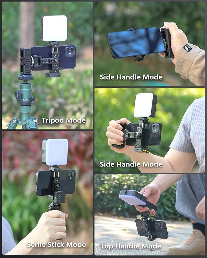 Phone Clip Rig Stabilizer for Smartphone, Lightweight Handheld Vlogging Rig with 360° Rotation, Grip & Cold Shoe Mounts | Compatible with Most Smartphones (for Cold Shoe Standard)