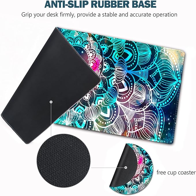 AIMSA Large Gaming Mouse Pad Extended Mouse Pad with Stitched Edge, Keyboard Mouse Mat Non-Slip Rubber Base Desk Pad 31.5x11.8 inch for Office Home Game Work, Mandala