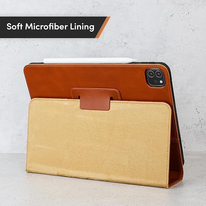 Casemade Real Leather Case Compatible with iPad Pro 11” M5 (2025)/M4 (2024) - Full-Grain Leather Cover, Auto Sleep/Wake, Dual Stand Position (Tan)