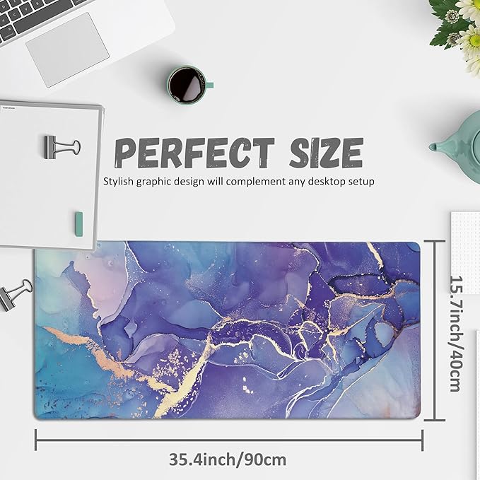 Large Mouse Pad Abstract Purple Marble Texture Extended Gaming Mouse Pad Non-Slip Desk Mat with Stitched Edge Laptop Computer Keyboard Mousepad for Office Home 35.4" x 15.7"