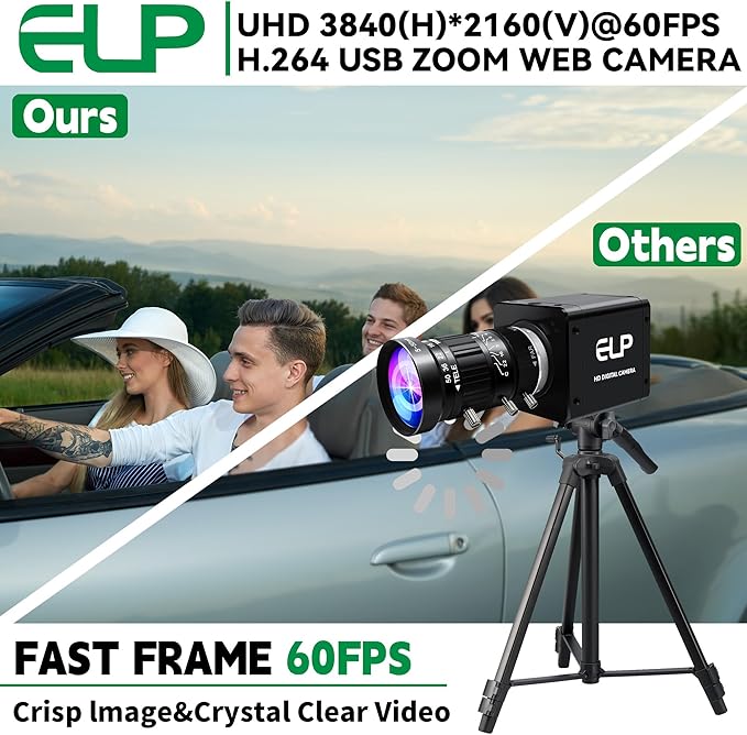 ELP 4K 60fps USB3.0 HDMI Camera Manual Zoom Webcam H.264 High Speed UVC Lightburn Cameras for Computer Low Illumination Simultaneous Output 10X Zoom Web_Camera for Windows Linux Mac TV Projector