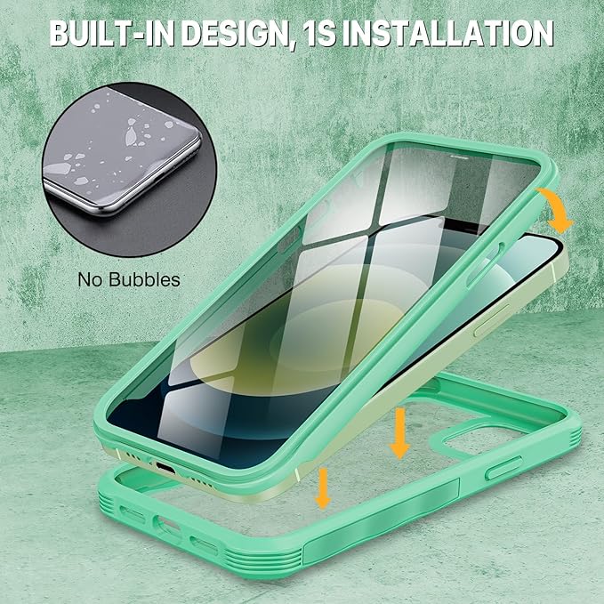 CENHUFO Privacy for iPhone 12 Case/iPhone 12 Pro Case, Full Body Phone Case with Built-in 9H Tempered Glass Privacy Screen Protector and Camera Lens Protector, Shockproof Bumper Clear Cover -Green
