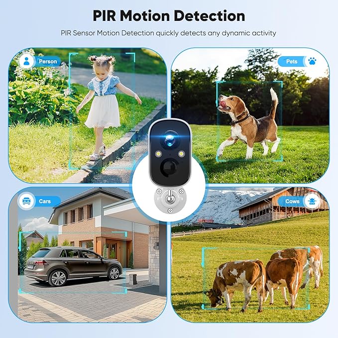 Solar Security Cameras Wireless Outdoor,2K Solar Camera Wireless for Home, 2.4GHz WiFi,Color Night Vision,Two-Way Talk,IP66 Waterproof,Two Spotlights,Cloud/SD(2 Packs,White)
