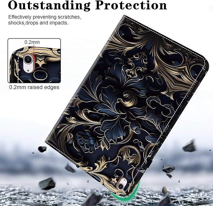 Case for iPad Air 13 inch M4 2026/M3 2025/M2 2024 with Pencil Holder & Card Slots & Auto Sleep, Embossed PU Leather Stand Magnetic Shockproof Cover Case for iPad Air 13 - Blue Flower