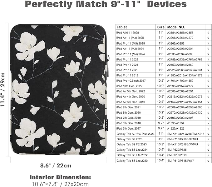 MoKo 9-11 Inch Tablet Sleeve Bag Carrying Case Fits New 11inch iPad Air M4, iPad A16 2025, iPad Pro 11 M4, Air 5/4/3, iPad 10/9/8th Gen, Tab S8/S9 11", Tablet Carrying Case, Magnolia