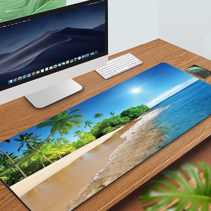 31.5x11.8 Inch Non-Slip Long Extended Large Gaming Mouse Pad with Stitched Edges XL Laptops Keyboard Mouse Mat(Beach View)