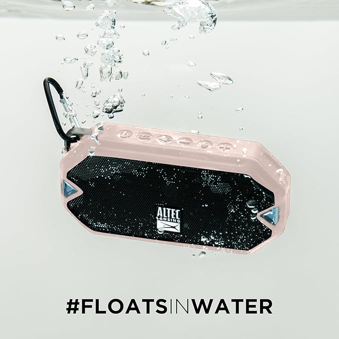 Altec Lansing - HydraMini Wireless Bluetooth Speaker, IP67 Waterproof USB C Rechargeable Battery with 6 Hours Playtime, Compact, Shockproof, Snowproof, Everything Proof (Petal Pink)