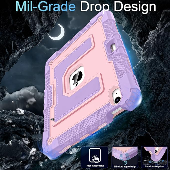 for iPad Air 11 Inch M4 (2026) /M3 (2025) /M2 (2024) iPad Air 5th/4th Generation Case 10.9 Inch 2022/2020,Military Grade Shockproof iPad Case Air 11 Inch with Pen Holder, Purple Rosegold