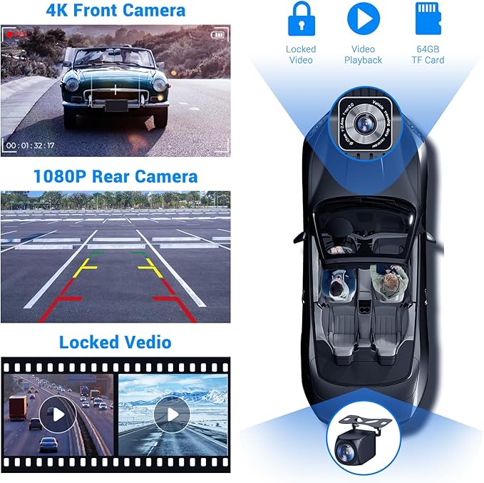 HAUXIY Wireless Apple Carplay Screen for Car 4K Dash Cam, 9" Portable Apple Carplay & Android Auto Car Stereo, with 1080p Backup Camera, GPS Navigation/Mirror Link/Voice Control/Bluetooth