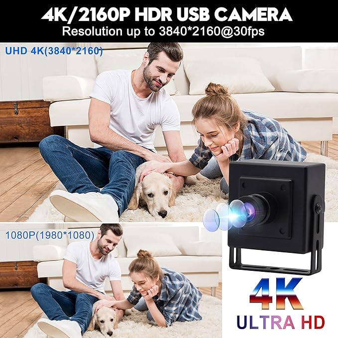 ELP 4K Mini USB Camera with 3.6mm Lens and 3840x2160 HD Resolution for MAC/Windows/Linux/Raspberry Pi