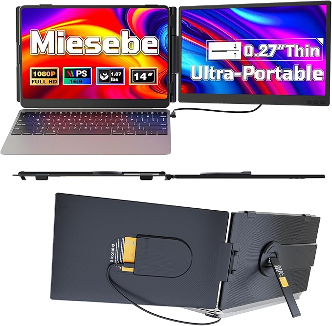 Laptop Screen Extender 14", Ultra Thin 0.27'' FHD 1080P Portable Monitor for Laptop 13-17.3", Plug n Play Extra Monitor Extender, Eye Care Second Screen for MacBook/Windows/Android/Switch/PS5