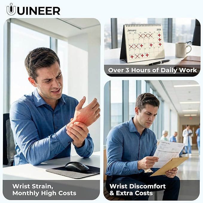 Uineer Ergonomic Vertical Wireless Mouse, 2.4G with USB Receiver, 2400 DPI Optical Sensor, 4 Adjustable DPI Levels, Rechargeable with Battery Indicator, Wide Compatibility with Windows & Mac OS-Black