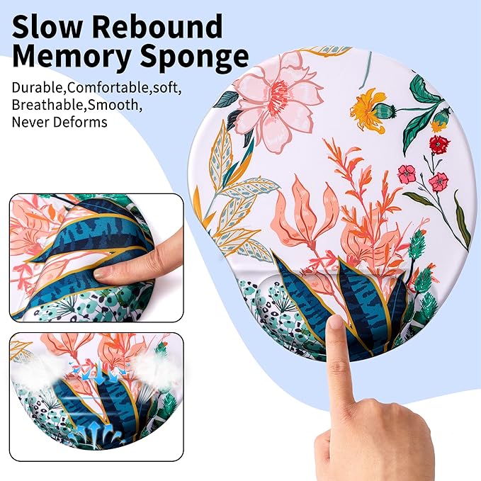 Ergonomic Mouse Pad with Wrist Support Cute Mouse Pads with Wrist Rest,Comfortable Mouse Pad for Home Office Gaming Working Computers Laptop Pain Relief with Non-Slip PU Base (Creamy White)