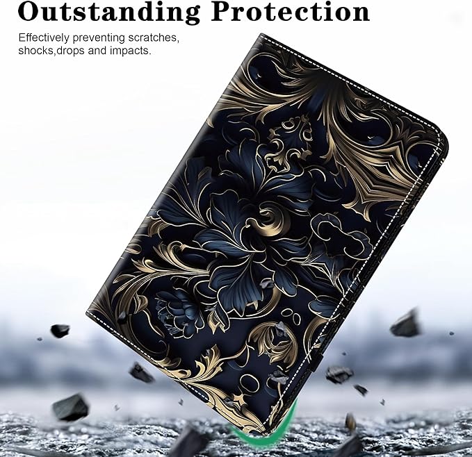 Case for iPad 9th/8th/7th Generation 10.2 Inch (2021/2020/2019), iPad Air 3 2019/ Pro 10.5 2017 Case with Auto Wake/Sleep & Elastic Band, Multi-Angle Viewing Stand Cover - Blue Flower