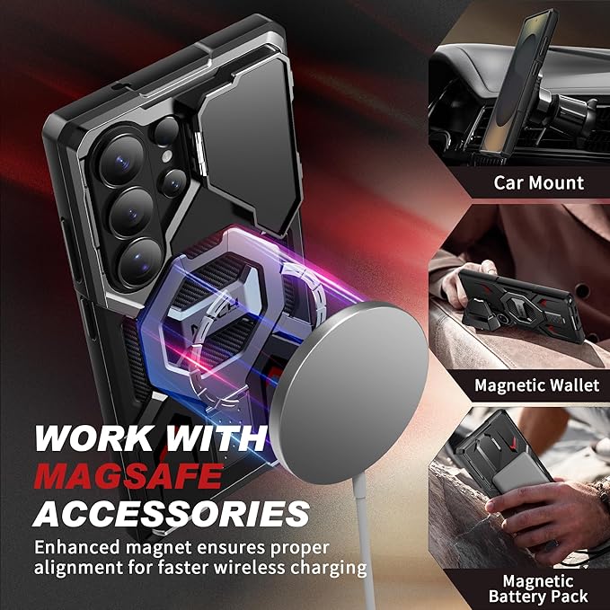 TONGATE for Samsung Galaxy S26 Ultra Case with Magnetic Stand, Compatible with MagSafe [Built-in Camera Cover & Ring Holder][Military-Grade Protection] Anti-Slip Rugged Phone Case for S26 Ultra, Black