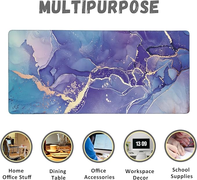 Large Mouse Pad Abstract Purple Marble Texture Extended Gaming Mouse Pad Non-Slip Desk Mat with Stitched Edge Laptop Computer Keyboard Mousepad for Office Home 35.4" x 15.7"
