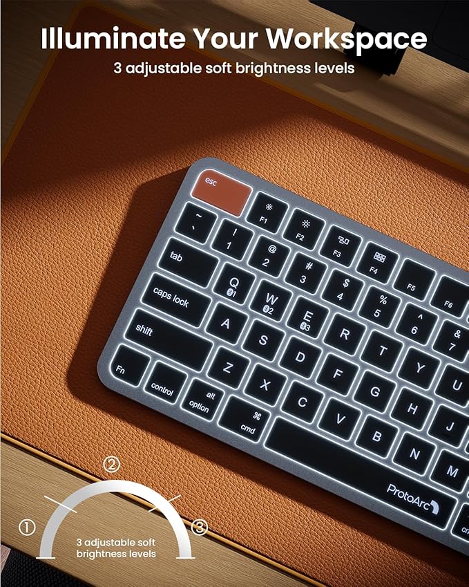 ProtoArc Bluetooth Keyboard for iPad, K90-A Backlit Compact Wireless Keyboard for Mac, Multi-Device, Low Profile, Rechargeable, Compatible with MacBook Pro/Air/Neo, iMac, Not for Windows - Space Gray