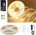 Pandery COB LED Strip Lights Warm White,24V Dimmable led Light Strip KIT with Remote and app Control,2700K 9.84FT/3m 8mm Wide Ra>90 Cuttable Flexible Strip Lights for Bedroom,Wardrobe,Cabinet