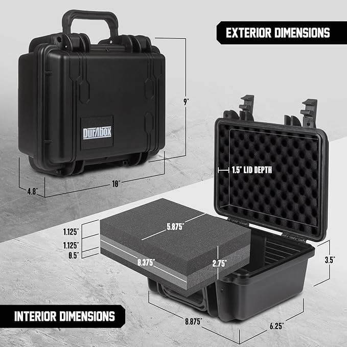 Durabox All Weather Hard Case 10 x 9 x 5” - TSA Approved Hard Shell Travel Case with Customizable Foam for Cameras, Lenses, Electronics and Other Gear