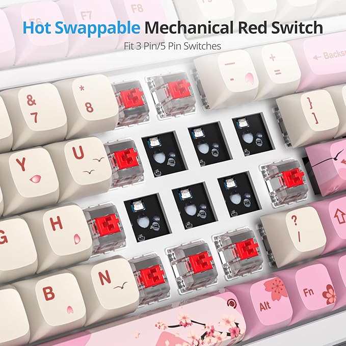 Wired Creamy Gaming Keyboard with Number Pad, 96% Hot-swappable Mechanical Keyboard, Full Layout Custom Key Board Gasket Mounted with Red Switch Knob Control(Pink)