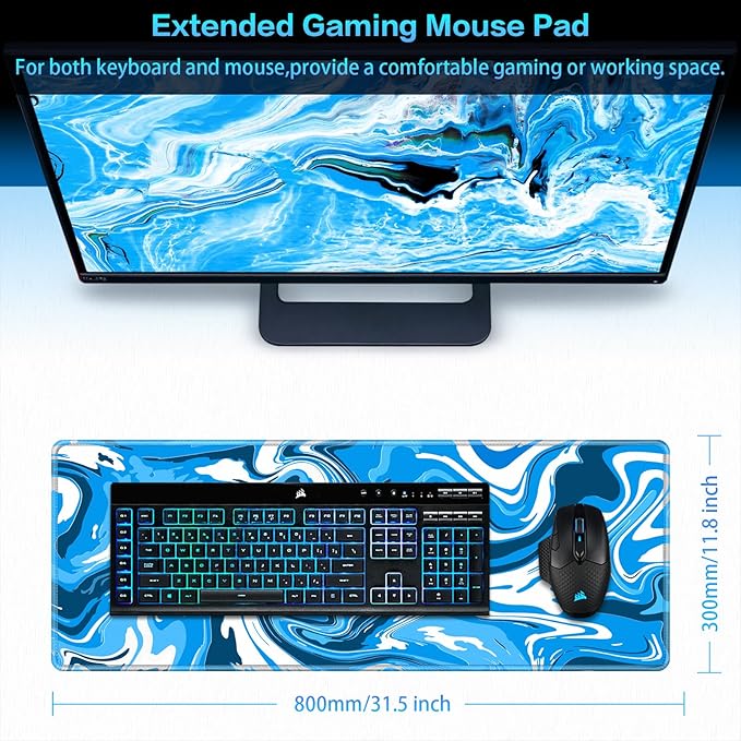 Canjoy Gaming Mouse Pad, Fluid Pattern Mouse Pad 31.5x11.8inch Large Extended Computer Mouse Mat Keyboard Full Desk Mousepad for Gaming, Office, Home