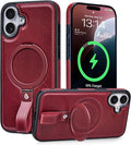 Butaiga for iPhone 17 Leather Case with Stand, Anti-Slip Grip Ring, Fits for MagSafe (Burgundy, iPhone 17)