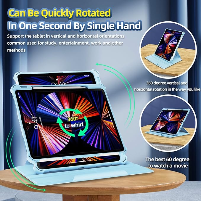 Rotating Case for iPad Pro 12.9" 6th/5th/4th Gen 2022/2021/2020 Smart Cover with Pencil Holder, Techcircle Hybrid TPU+PC Magnetic Cover Soft Bumper Slim Folio Shockproof Protective Case-Baby Pink