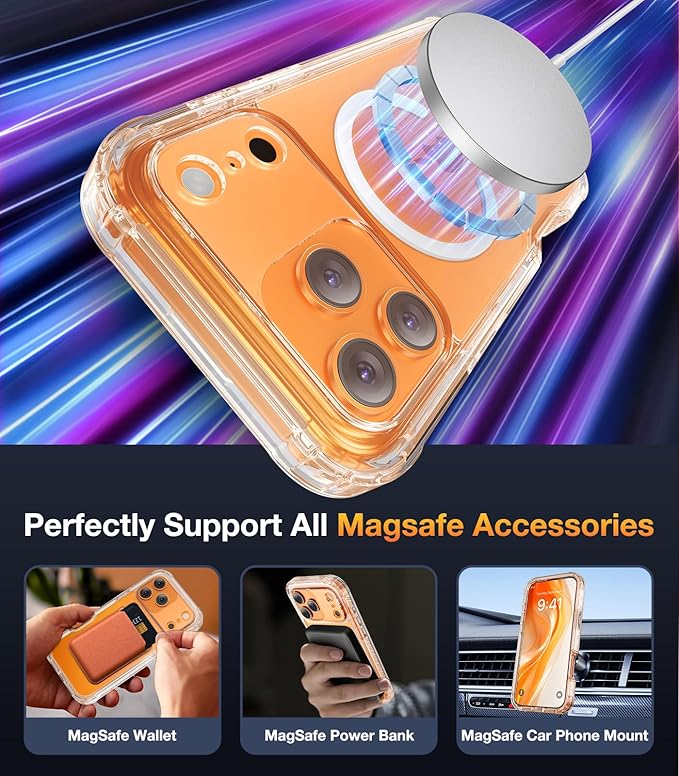 Diaclara Magnetic Designed for iPhone 17 Pro Max Case Full Body Bumper,[Compatible with MagSafe] Military Drop Proof Cover with Built-in Touch Sensitive Anti-Scratch Screen Protector, Clear