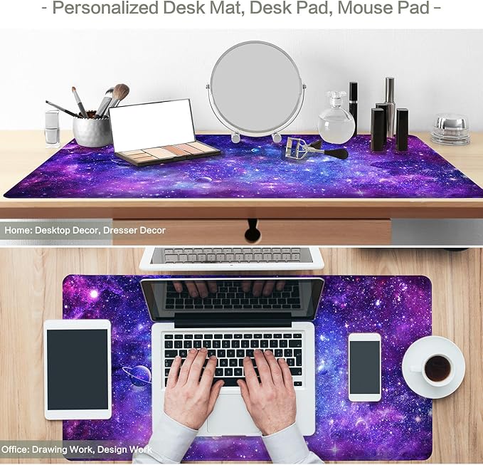Cyberpunk Space Large Gaming Mouse Pad, Purple Cyberpunk Universe Mouse Pad Cyberpunk Planet Cosmic Desk Mat Anime Desk Pad Mousepad XXL Extended Keyboard Mat Mouse Mat, Waterproof, 31.5x15.7 in
