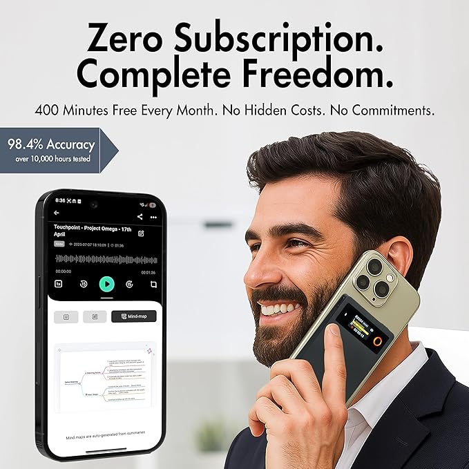 LIMU AI Voice Recorder with App Control - 18h Battery, 64GB Metal AI Note Taking Device - ChatGPT 5 Translation, Summaries & Mind Maps (125 Languages), 400 Min/Month, Audio Recorder with Transcription