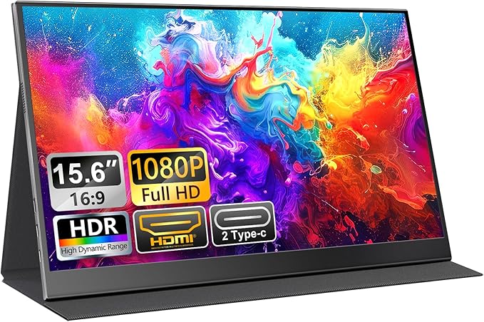 UFYQL Portable Monitor for Laptops - 15.6 -inch FHD 1080P IPS Screen, Built-in Speakers, USB-C/HDMI, Includes Protective Case, Compatible with Laptops, MAC, PC, Phones, PS4/5, Xbox, Switch
