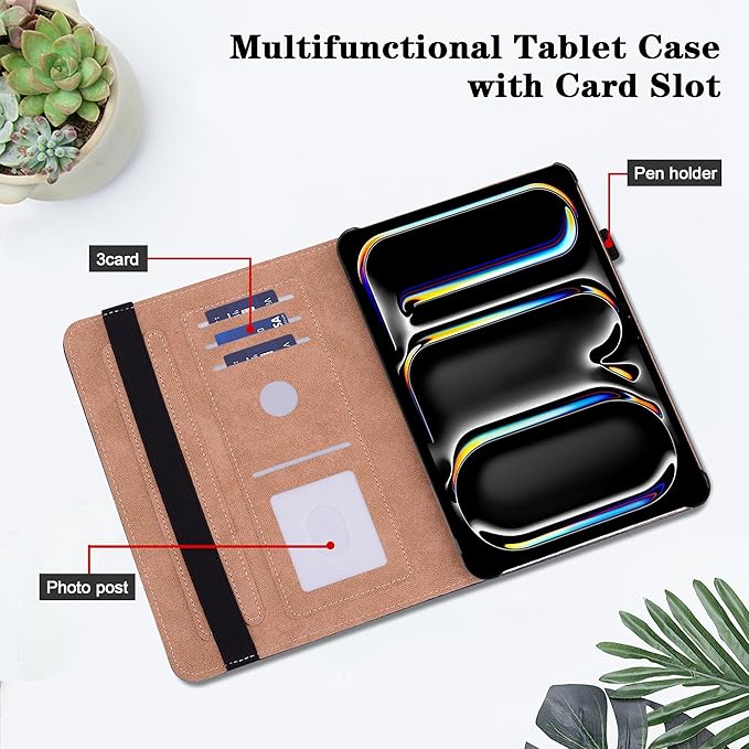 Case for iPad Pro 11 inch Case (M5/M4) 2025/2024, Premium Leather Folio Stand Cover with Auto Wake/Sleep, Pencil Holder and Card Slots - Watercolor
