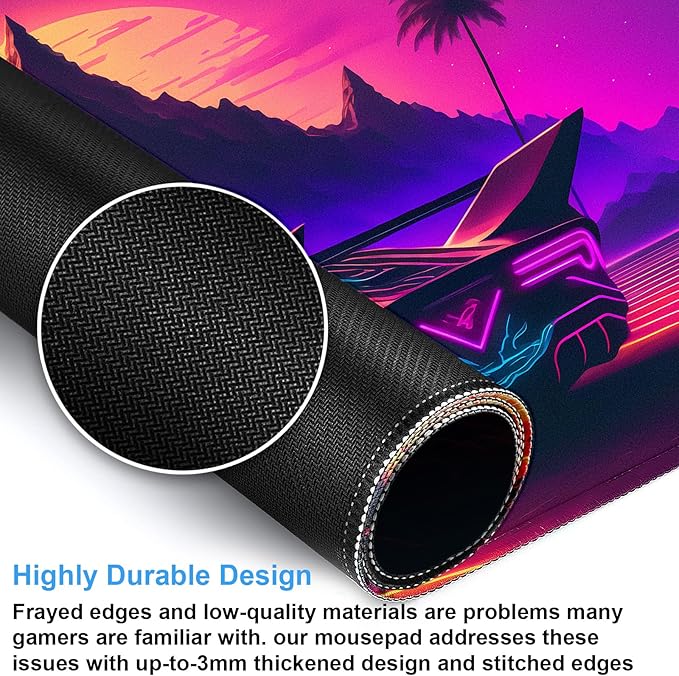 Purple Cyberpunk Fantasy Gaming Mouse Pad - XL Extended Sci-Fi Neon City Design Desk Mat for Computers, Office & Gaming (31.5" x 15.7")