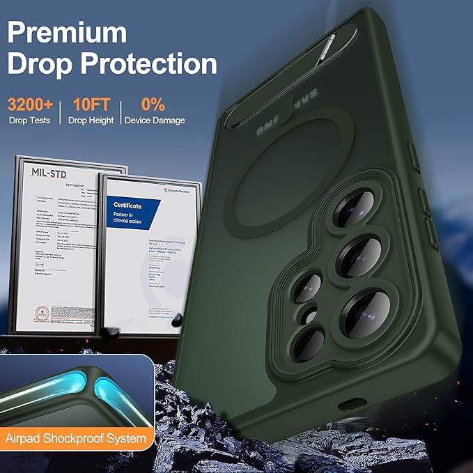 Magnetic for Samsung Galaxy S25 Ultra Case, [Compatible with MagSafe][Full Camera Protection][Built-in Invisible Kickstand] Translucent Matte Phone Case for S25 Ultra 6.9" - Green