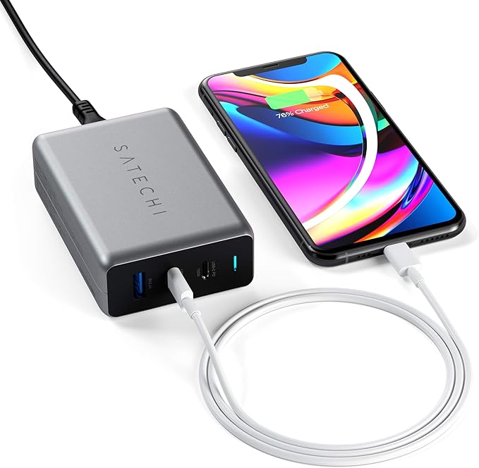 Satechi 100W USB C PD Compact GaN Charging Station – Compatible with MacBook Air/Pro/Neo, iPad Air/Pro, iPhone 17 to 12 Series, AirPods, Apple Watch, Android, Windows