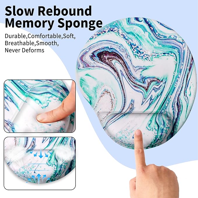 Ergonomic Mouse Pad with Wrist Support Cute Mouse Pads with Wrist Rest,Comfortable Mouse Pad for Home Office Gaming Working Computers Laptop Pain Relief with Non-Slip PU Base (Ink Green)