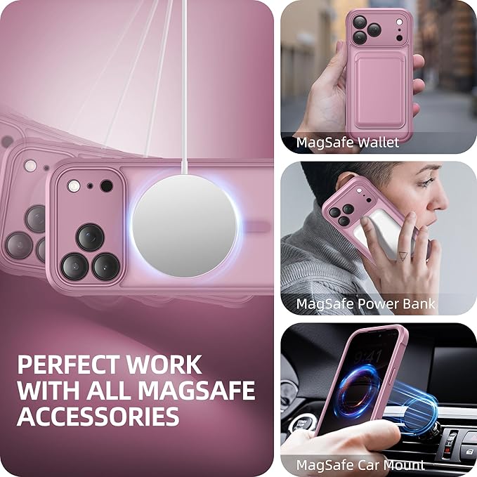 BERFY for iPhone 17 Pro Case, Compatible with MagSafe, Built-in Privacy Screen Protector, Camera Protection, Shockproof Full Body Phone Case 6.3", Translucent Palevioletred