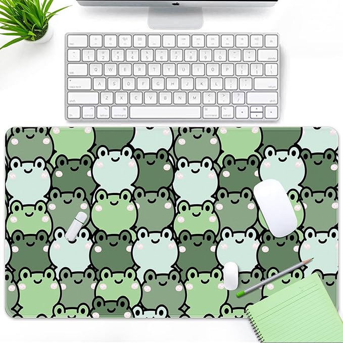 Arttown Green Cute Animal Mouse Pad Large Gaming Mat Kawaii Funny Frog Non-Slip Desk Pad Keyboard and Mouse Desk Mat for Gamer, Office & Home, 31.5 x 15.7 in
