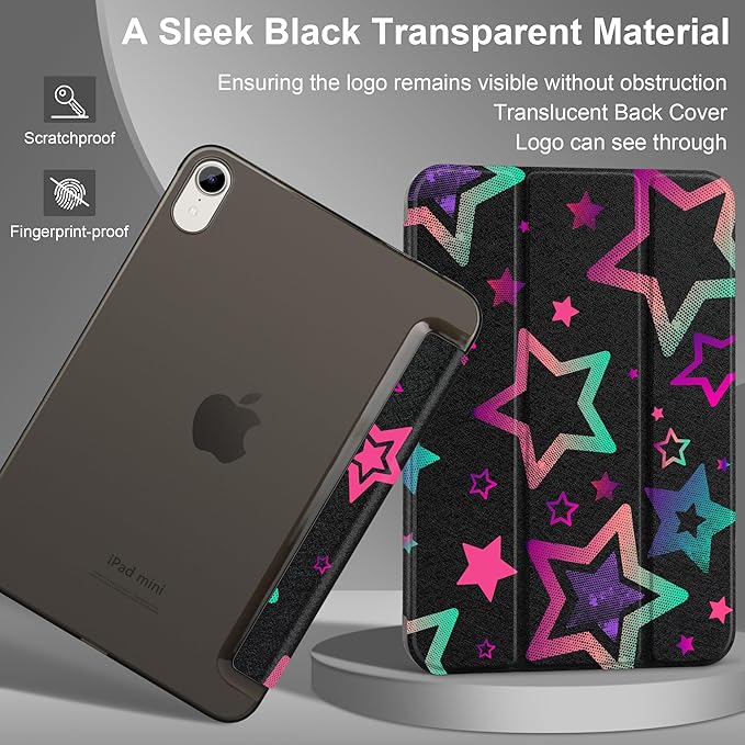 DONGKE for iPad mini 7 (A17 Pro) 2024 & iPad mini 6 2021 8.3 Inch, Slim Foldable Stand Hard PC Translucent Back Shell Smart Cover for iPad mini 7th/6th Generation [Auto Wake/Sleep] - Stars