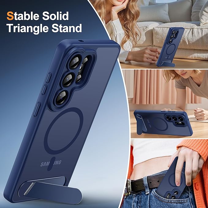 Magnetic for Samsung Galaxy S26 Ultra Case, [Compatible with MagSafe][Full Camera Protection][Built-in Invisible Kickstand] Translucent Matte Phone Case for S26 Ultra 6.9" - Blue